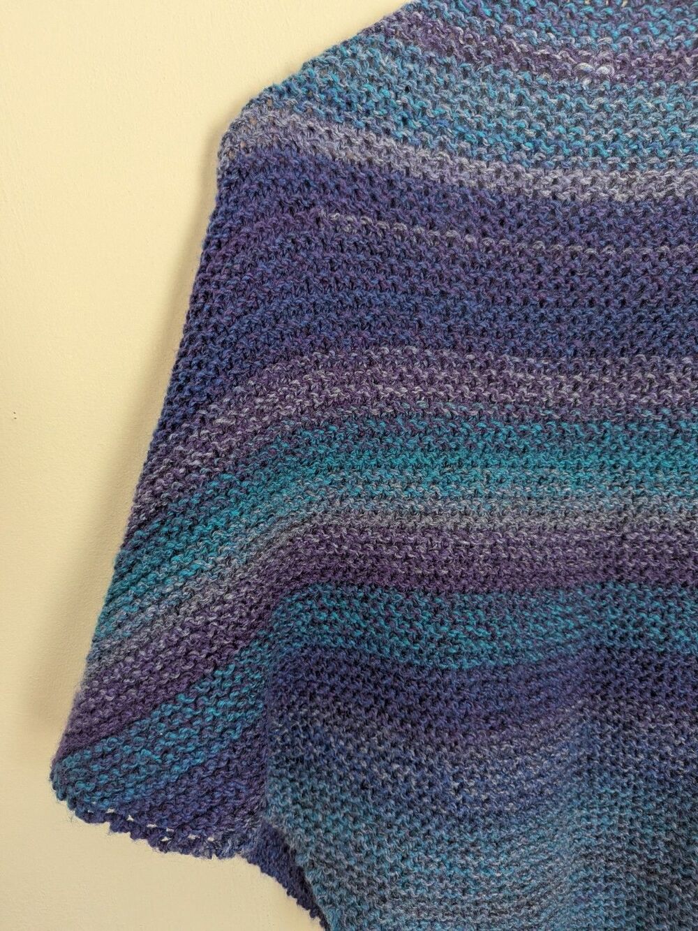 Handmade Crochet Knit Triangle Shawl Poncho Sweater Wrap OS Boho Purple Teal - Picture 6 of 7